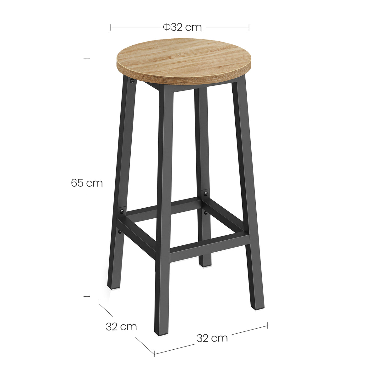Taboret barowy 65cm - dąb sonoma / nogi czarne