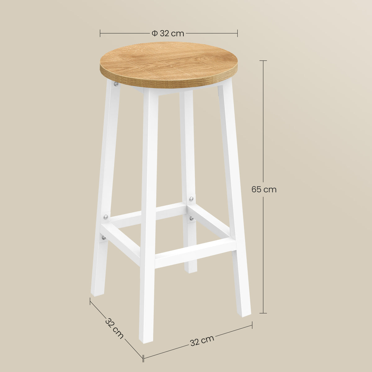 Taboret barowy 65cm - dąb / nogi białe