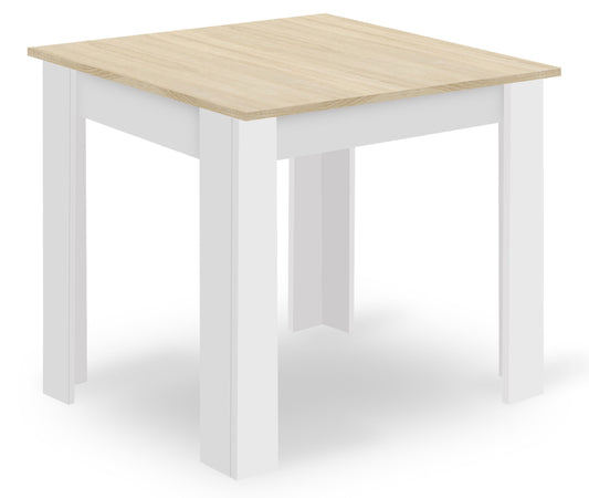 Zestaw Stół 80x80cm Dąb Sonoma + Biały + 4 krzesła szare / nogi naturalne