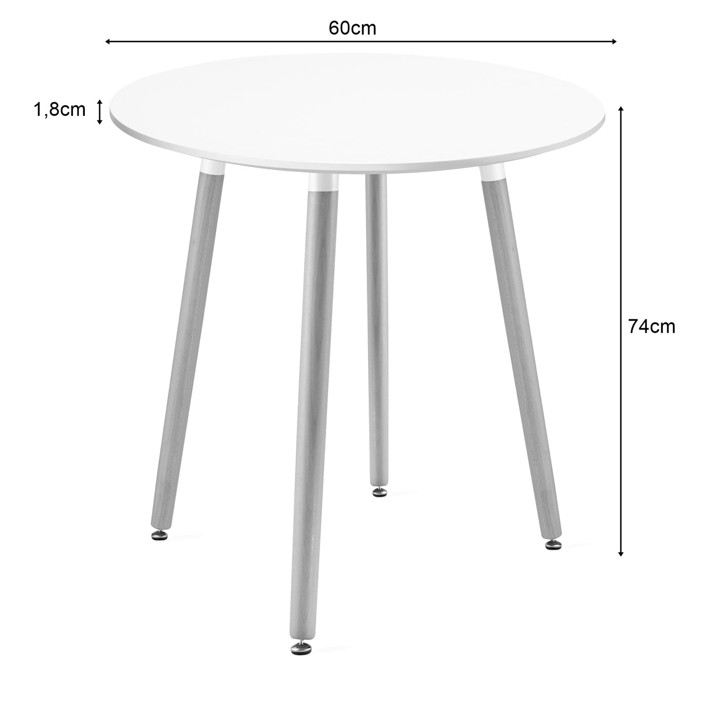 Zestaw Stół Okrągły 60cm - biały / naturalne nogi + 2 krzesła szare / nogi naturalne