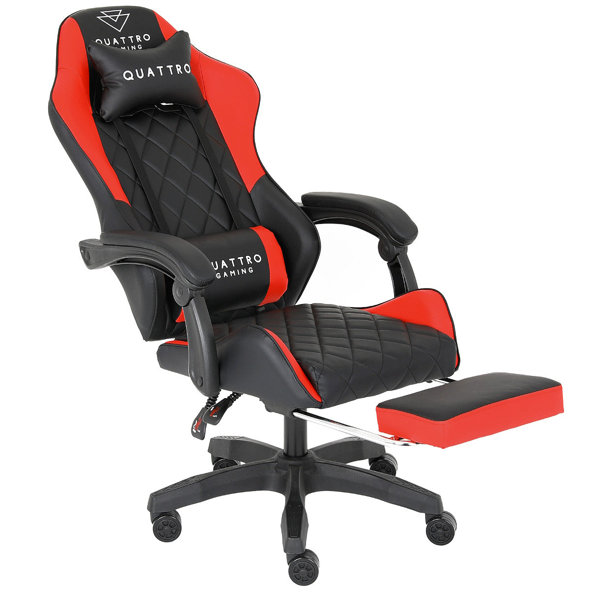 Fotel Gamingowy Carbon Red z Wysuwanym Podnóżkiem i Pikowanym Obiciem