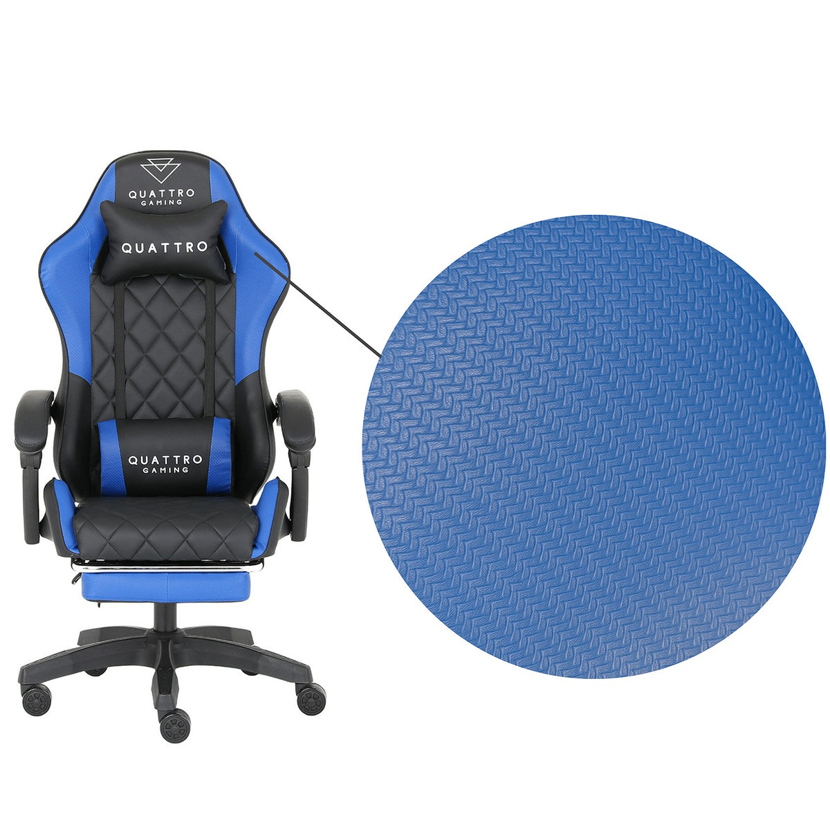 Fotel Gamingowy Carbon Blue z Wysuwanym Podnóżkiem i Pikowanym Obiciem