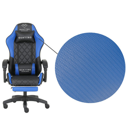 Fotel Gamingowy Carbon Blue z Wysuwanym Podnóżkiem i Pikowanym Obiciem