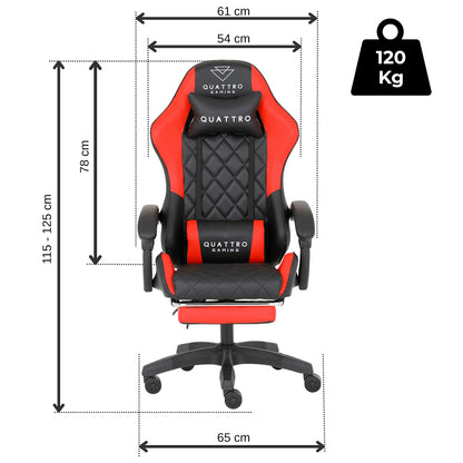 Fotel Gamingowy Carbon Red z Wysuwanym Podnóżkiem i Pikowanym Obiciem