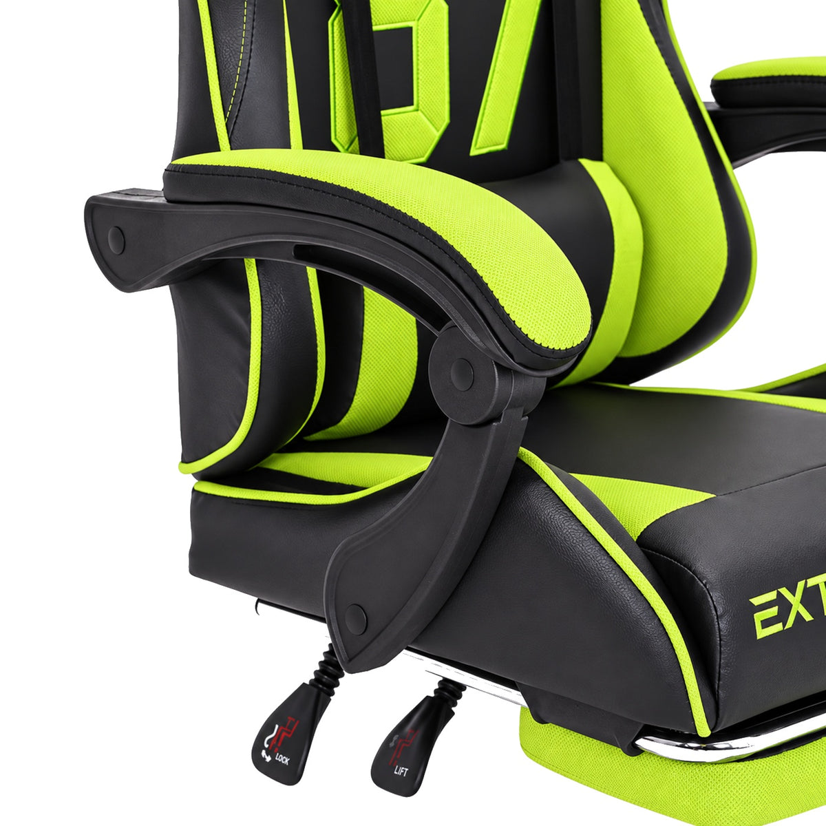 Fotel gamingowy SIGMA 67 Neon Green z podnóżkiem, regulowanym oparciem i oddychającą tapicerką