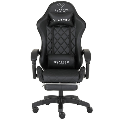 Fotel Gamingowy Carbon Black z Wysuwanym Podnóżkiem i Pikowanym Obiciem