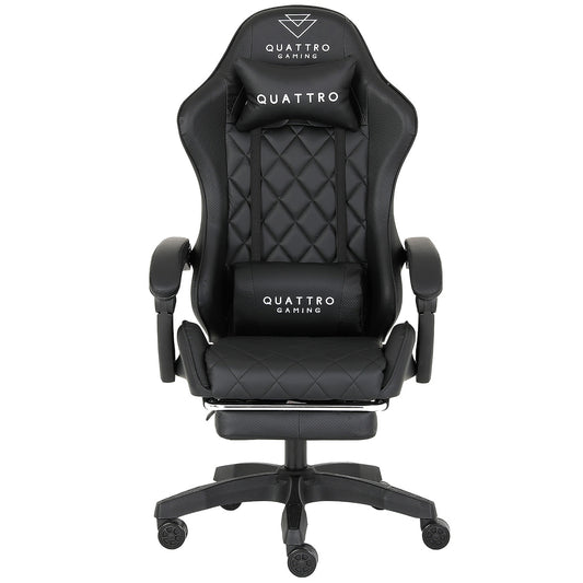 Fotel Gamingowy Carbon Black z Wysuwanym Podnóżkiem i Pikowanym Obiciem