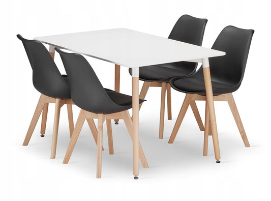 Zestaw stół prostokątny 120x80cm biały + 4 krzesła czarne
