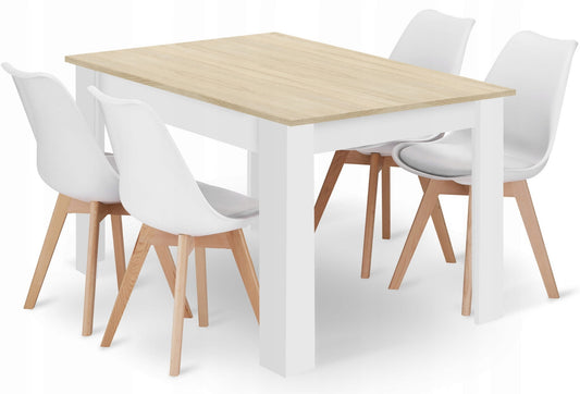 Zestaw stół prostokątny 120x80cm dąb sonoma + 4 krzesła białe