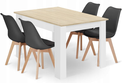 Zestaw stół prostokątny 120x80cm dąb sonoma + 4 krzesła czarne