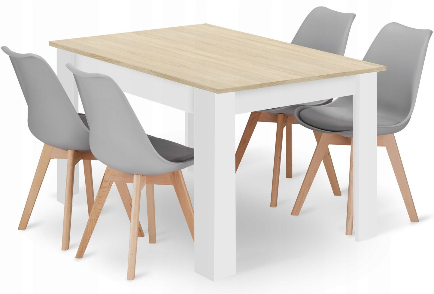 Zestaw stół prostokątny 120x80cm dąb sonoma + 4 krzesła szare