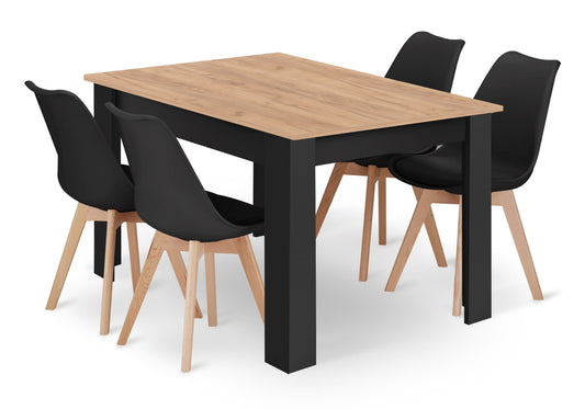 Zestaw stół prostokątny 120x80cm craft + 4 krzesła czarne
