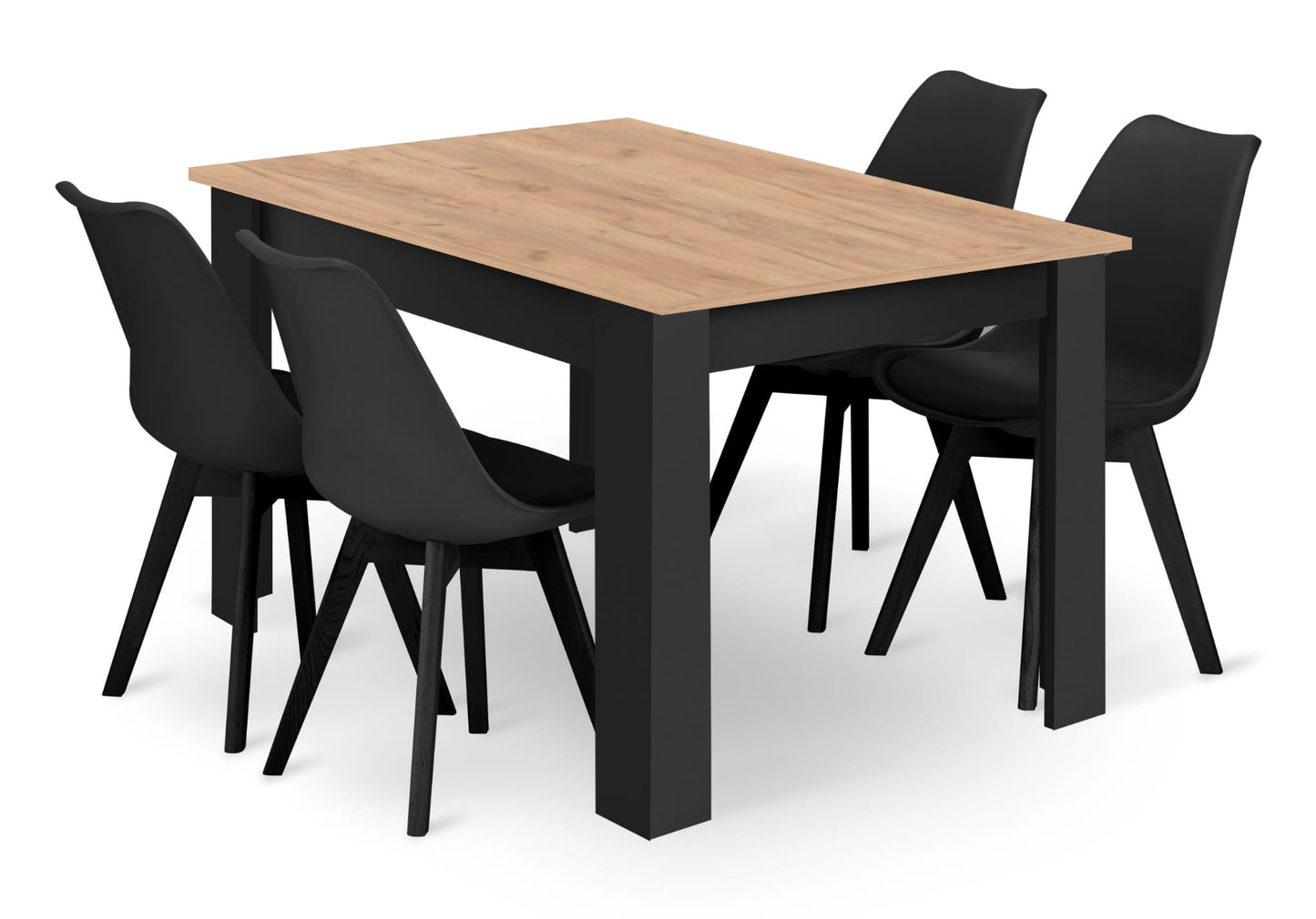 Zestaw stół prostokątny 120x80cm craft + 4 krzesła czarne