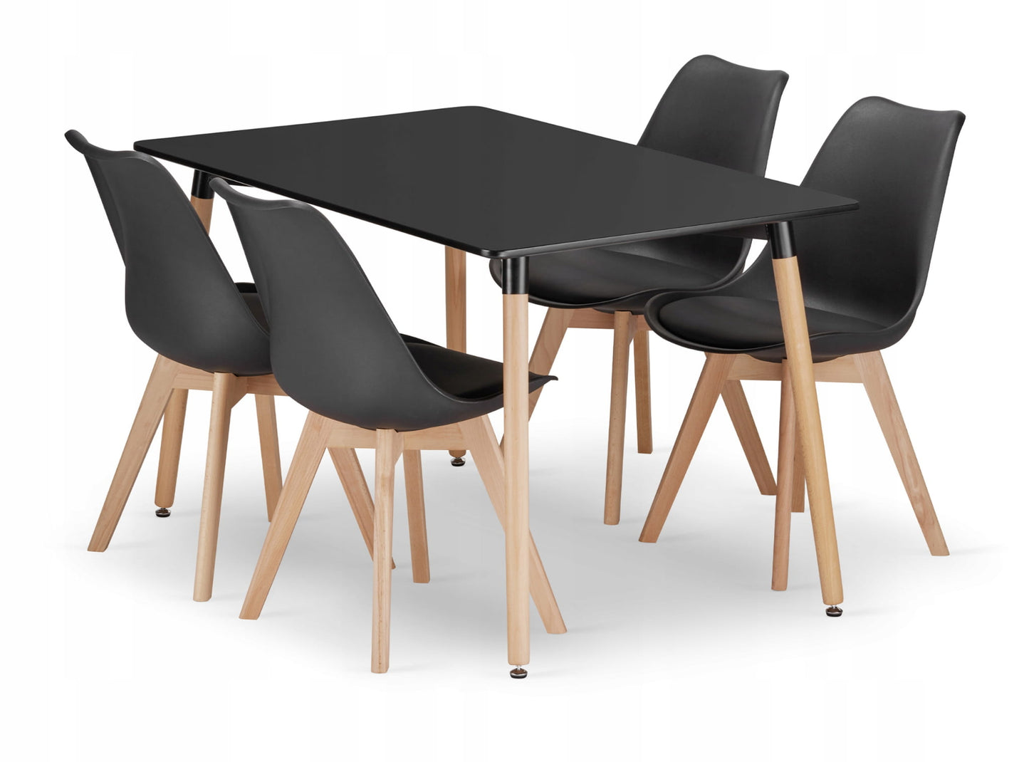 Zestaw stół prostokątny 120x80cm czarny + 4 krzesła czarne