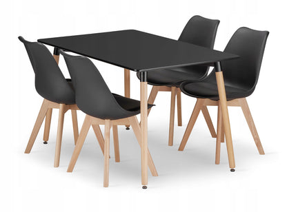 Zestaw stół prostokątny 120x80cm czarny + 4 krzesła czarne