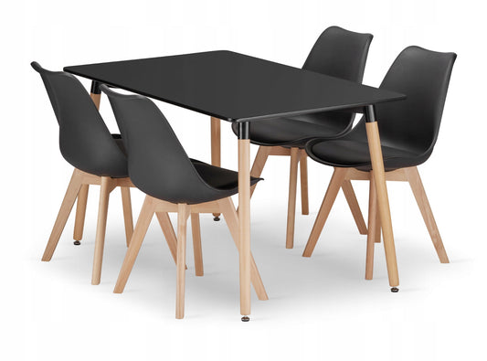 Zestaw stół prostokątny 120x80cm czarny + 4 krzesła czarne