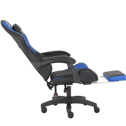 Fotel Gamingowy Carbon Blue z Wysuwanym Podnóżkiem i Pikowanym Obiciem