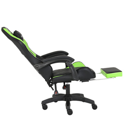 Fotel Gamingowy Carbon Green z Wysuwanym Podnóżkiem i Pikowanym Obiciem