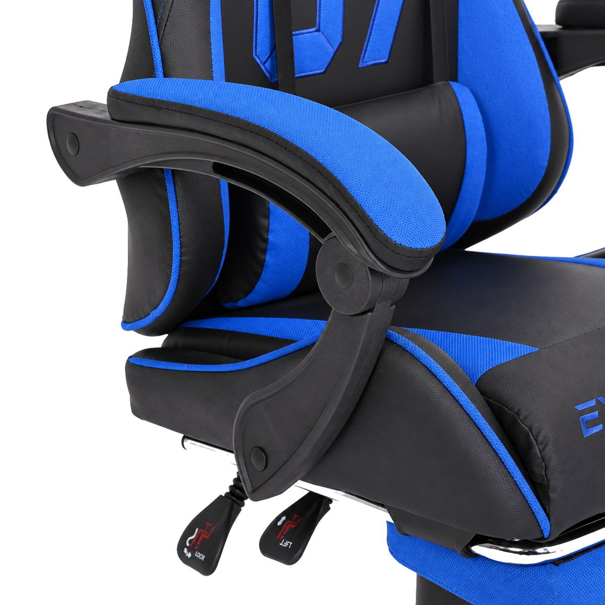 Fotel gamingowy SIGMA 67 Blue z podnóżkiem, regulowanym oparciem i oddychającą tapicerką