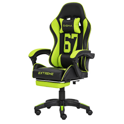 Fotel gamingowy SIGMA 67 Neon Green z podnóżkiem, regulowanym oparciem i oddychającą tapicerką