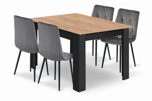 Zestaw stół  120x80cm Craft Czarny + 4 krzesła szare
