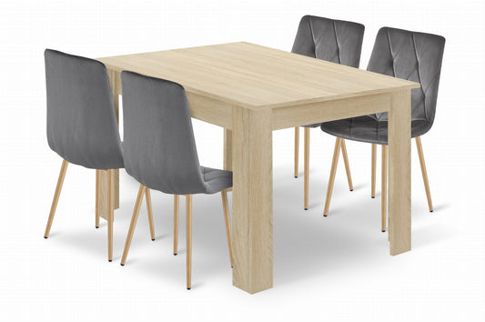 Zestaw stół 120x80cm Dąb Sonoma + 4 krzesła szare