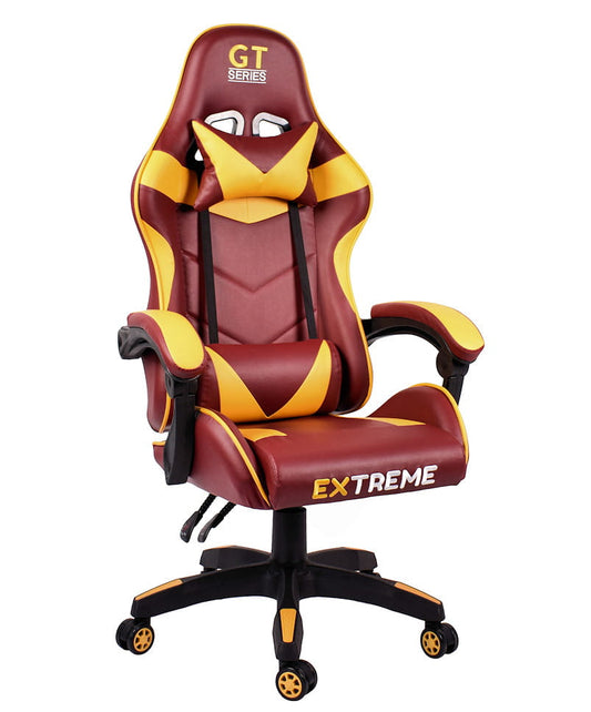 Fotel gamingowy dla gracza, ekoskóra, bordowo-żółty