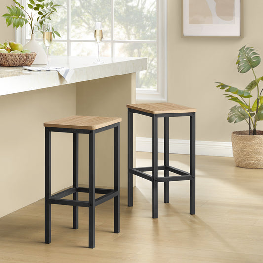 Taborety barowe 65cm, zestaw 2szt - dąb sonoma / czarne nogi