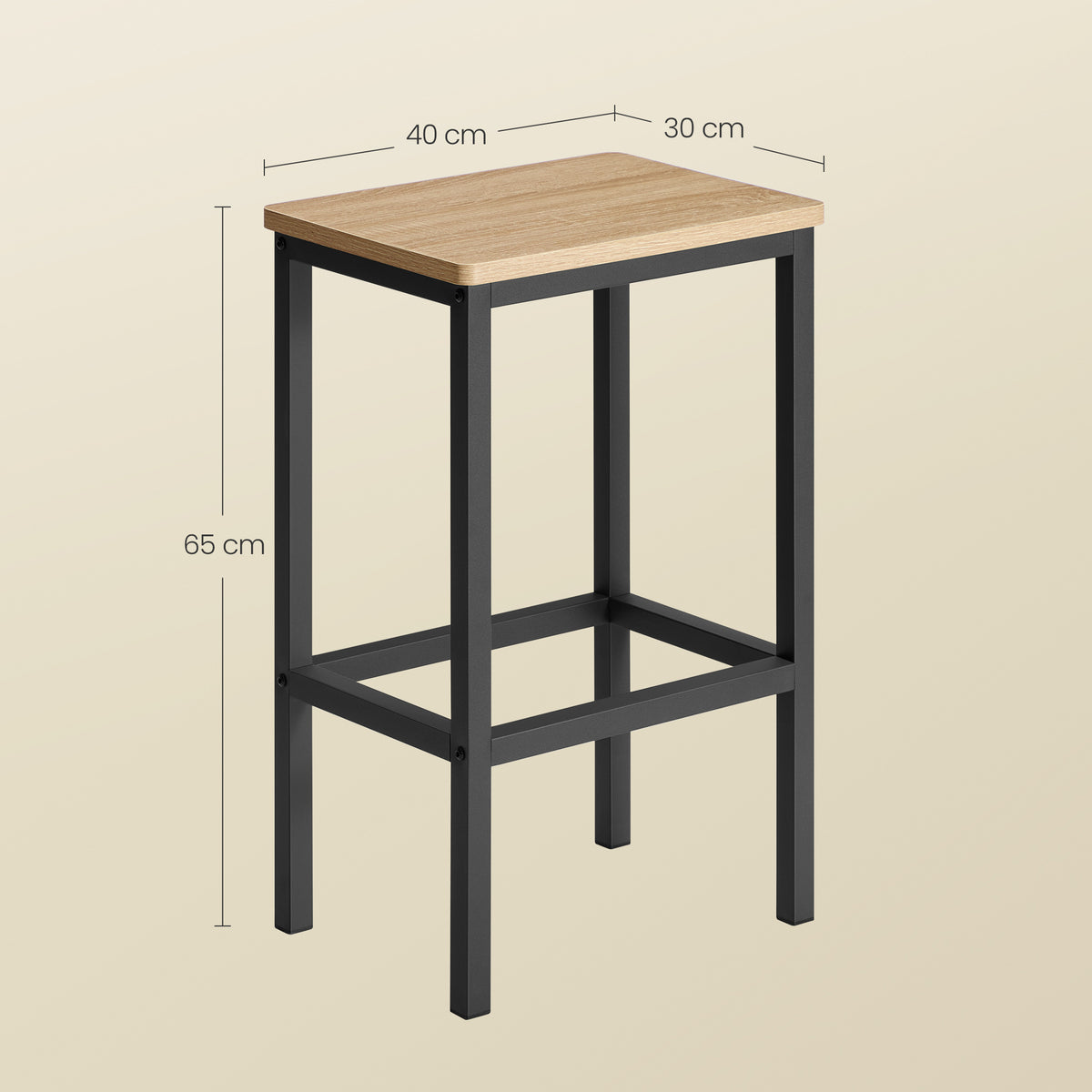 Taborety barowe 65cm, zestaw 2szt - dąb sonoma / czarne nogi