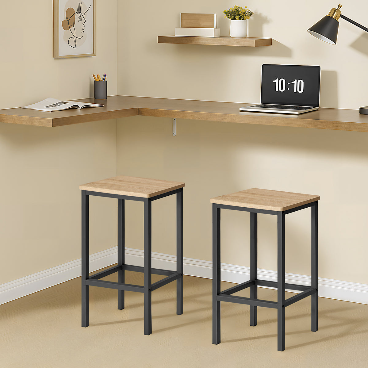 Taborety barowe 65cm, zestaw 2szt - dąb sonoma / czarne nogi