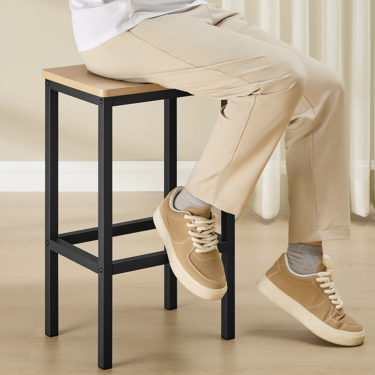 Taborety barowe 65cm, zestaw 2szt - dąb sonoma / czarne nogi