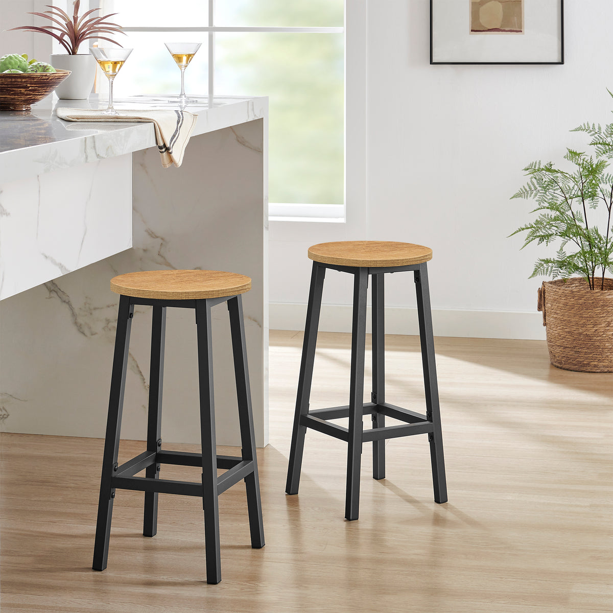 Taboret barowy 65cm - dąb / nogi czarne