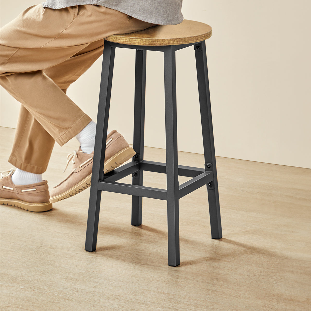 Taboret barowy 65cm - dąb / nogi czarne