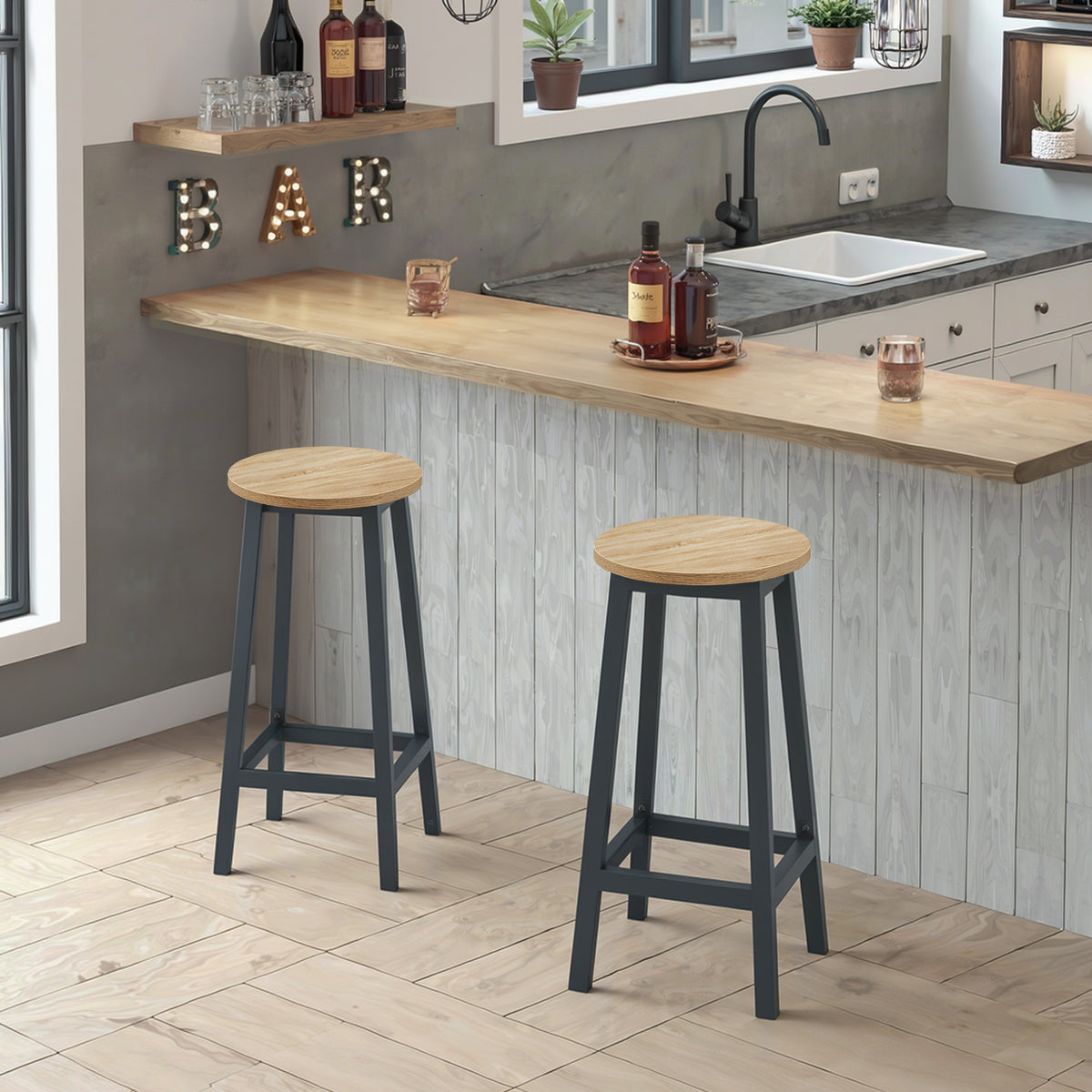 Taboret barowy 65cm - dąb sonoma / nogi czarne