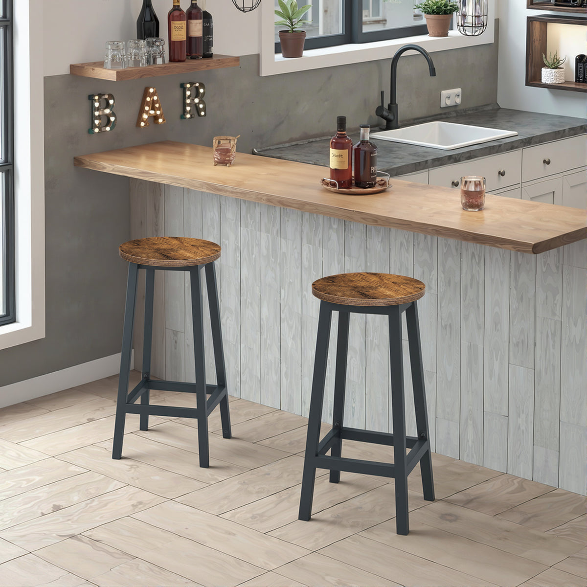 Taboret barowy 65cm - rustykalny / nogi czarne