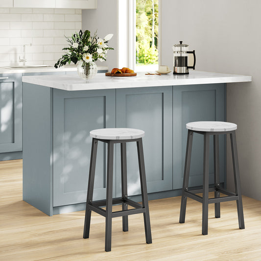 Taboret barowy 65cm - biały marmur / nogi czarne