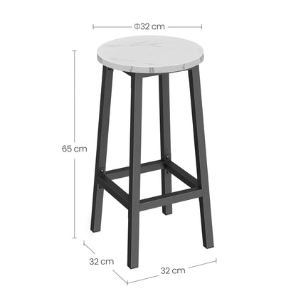 Taboret barowy 65cm - biały marmur / nogi czarne
