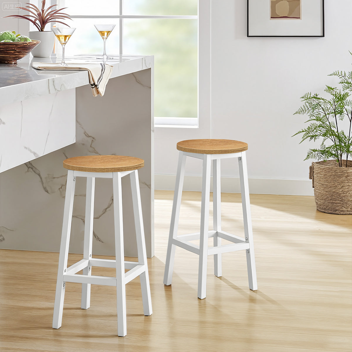 Taboret barowy 65cm - dąb / nogi białe