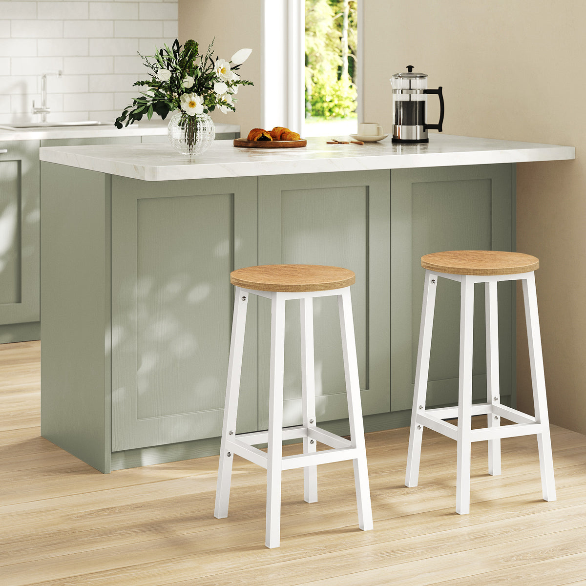 Taboret barowy 65cm - dąb / nogi białe