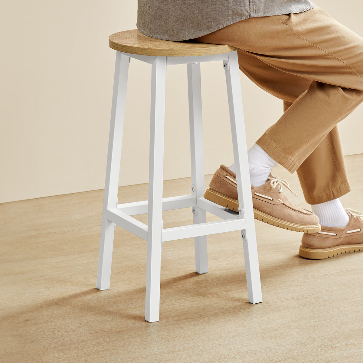 Taboret barowy 65cm - dąb / nogi białe