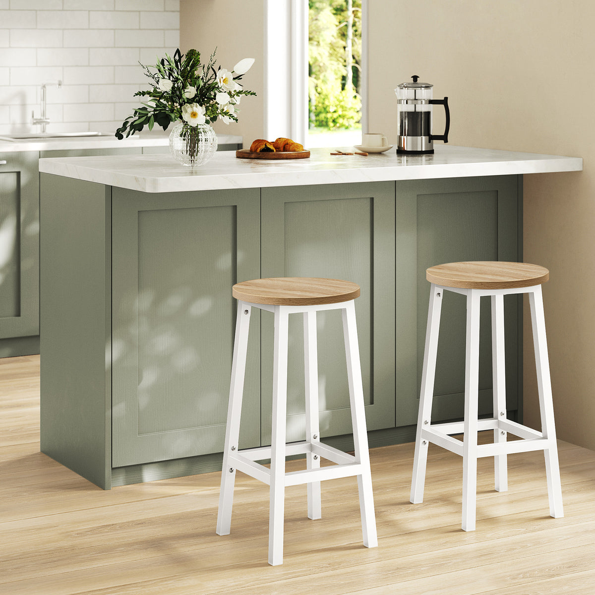 Taboret barowy 65cm - dąb sonoma / nogi białe