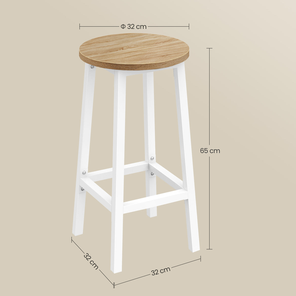 Taboret barowy 65cm - dąb sonoma / nogi białe