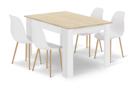 Zestaw Stół 120x80cm Dąb Sonoma + Biały + 4 krzesła białe / nogi naturalne