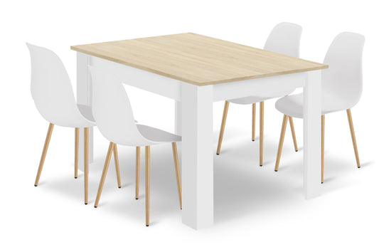 Zestaw Stół 120x80cm Dąb Sonoma + Biały + 4 krzesła białe / nogi naturalne