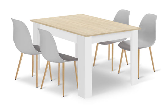 Zestaw Stół 120x80cm Dąb Sonoma + Biały + 4 krzesła szare / nogi naturalne