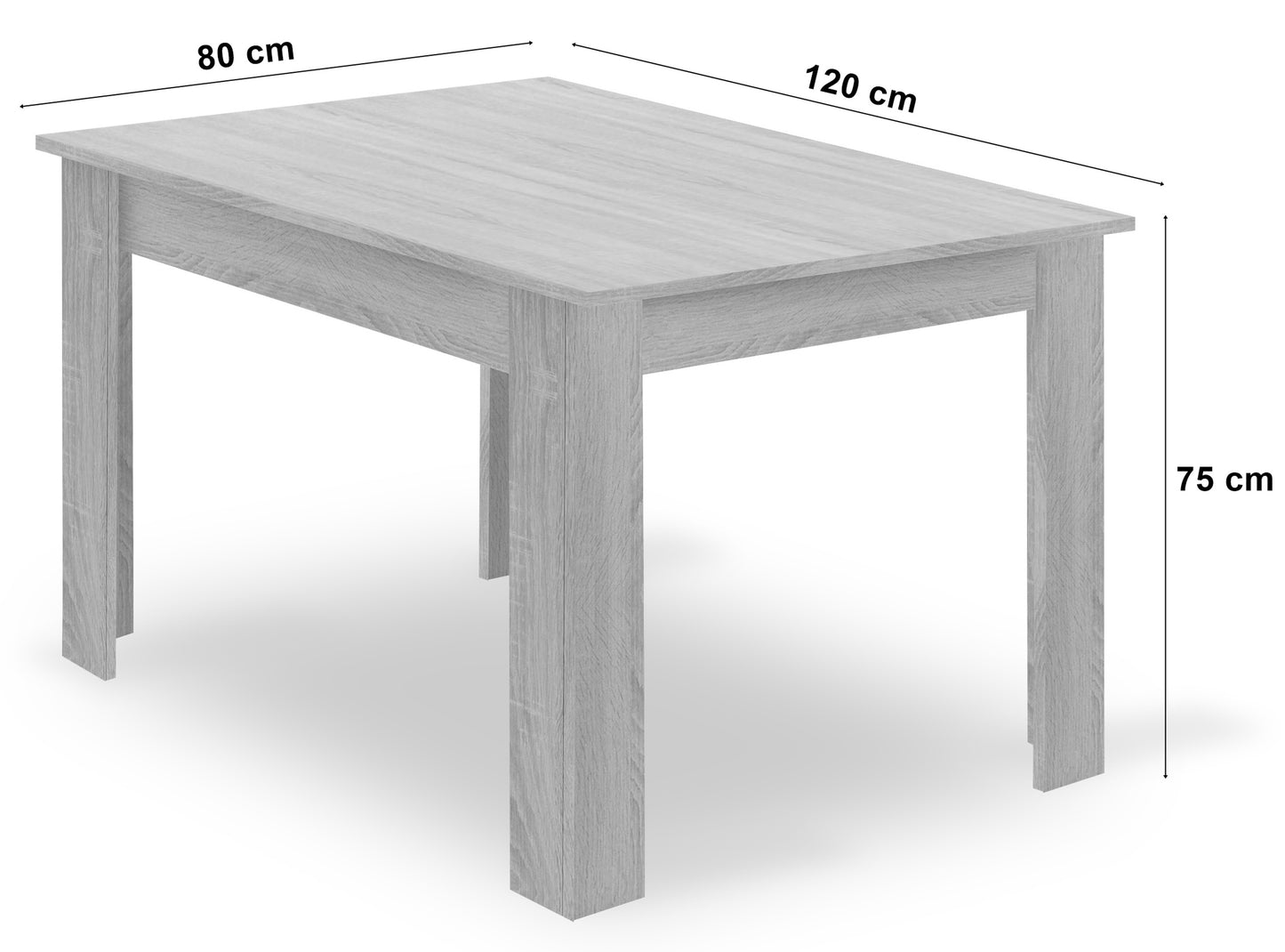 Zestaw Stół 120x80cm Dąb Sonoma + Biały + 4 krzesła szare / nogi naturalne