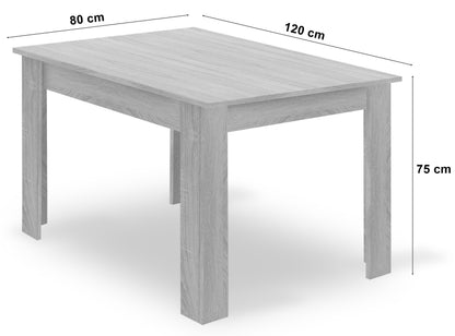 Zestaw Stół 120x80cm Dąb Sonoma + Biały + 4 krzesła szare / nogi naturalne