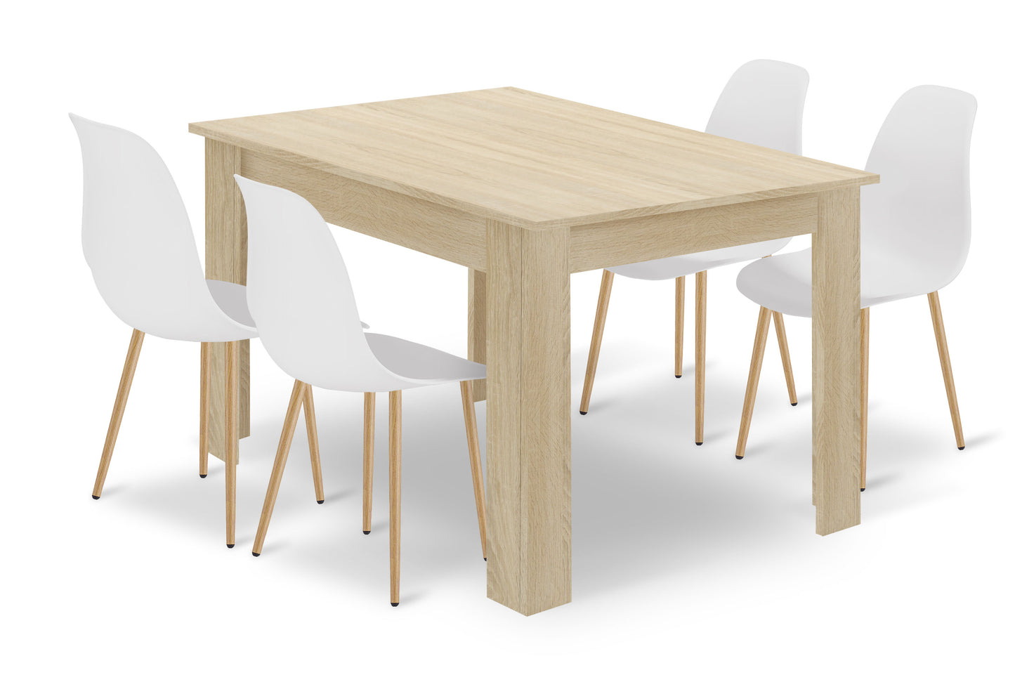 Zestaw Stół 120x80cm Dąb Sonoma + 4 krzesła białe / nogi naturalne