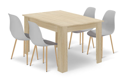 Zestaw Stół 120x80cm Dąb Sonoma + 4 krzesła szare / nogi naturalne