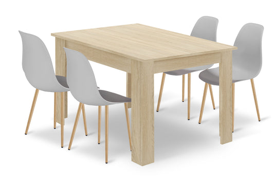 Zestaw Stół 120x80cm Dąb Sonoma + 4 krzesła szare / nogi naturalne